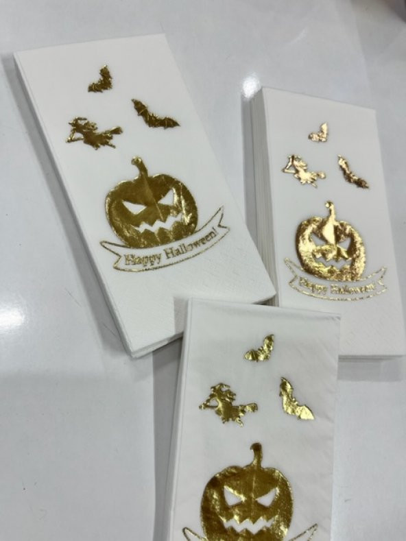 Gold Yaldızlı Beyaz Happy Halloween Peçete 16 lı