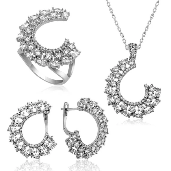 Gümüş  Taşlı Bayan Set SL3983 - Resim 2