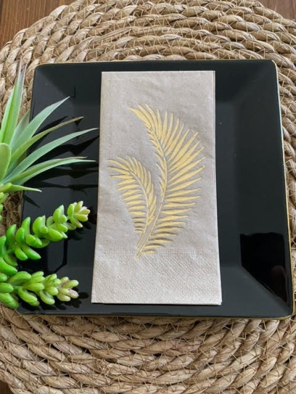 Gold Yaldızlı Kraft Yaprak Desenli Peçete 16 lı ürün görseli 1