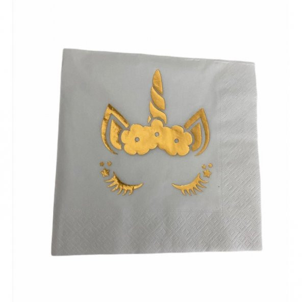 Gold Yaldızlı Beyaz Unicorn Peçete 33x33