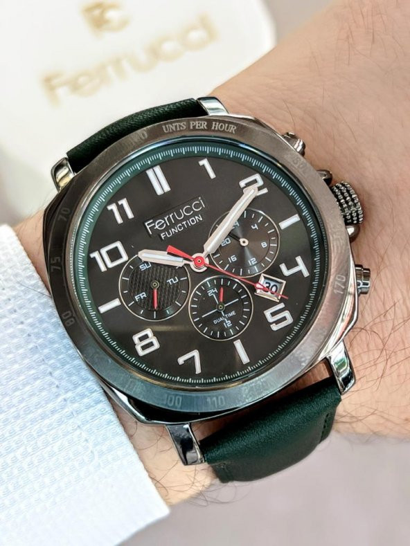 FRC1.434 Ferrucci İç Fonksiyonları Aktif 30mt Suya Dayanıklı Deri Kordon Erkek Kol Saati+Bileklik - Resim 2