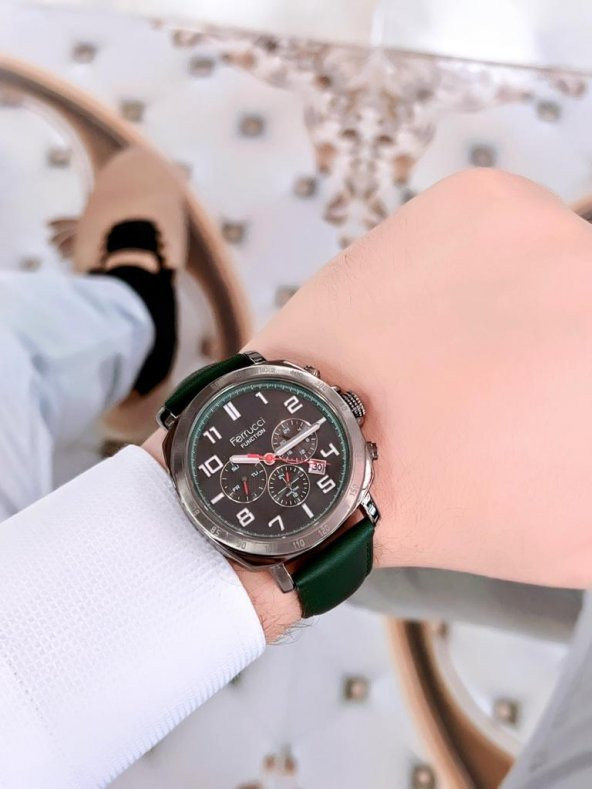 FRC1.434 Ferrucci İç Fonksiyonları Aktif 30mt Suya Dayanıklı Deri Kordon Erkek Kol Saati+Bileklik - Resim 3