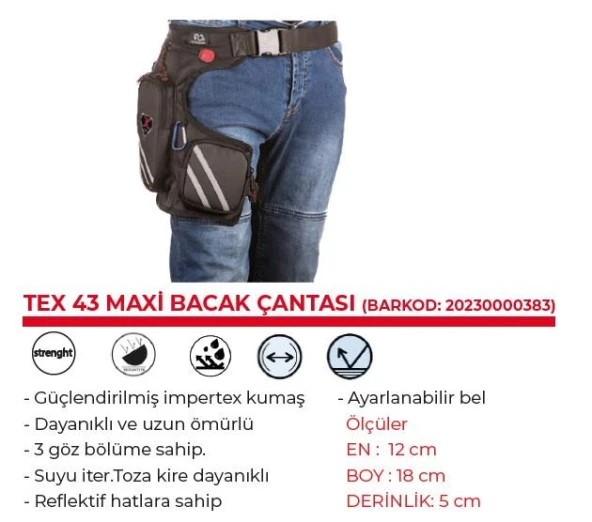 TEX 43 MAXİ ÇİFT BÖLMELİ Motosiklet Bacak Çantası Bel Çantası - 4