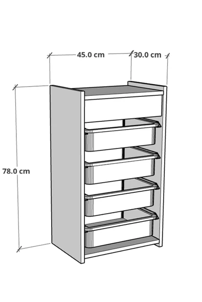 4 Sepetli Oyuncak Dolabı Çok Amaçlı Mutfak Dolabı Sebzelik Atlantik Çam - Mavi - 3