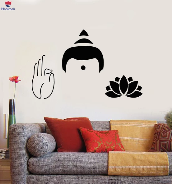 Oturma Odası, Yatak Odası Duvar Sticker Buda El Budizm Lotus Çiçeği Yoga Çıkartmaları ürün görseli 1