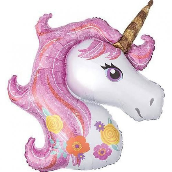 Unicorn Çiçekli Folyo Balon 100 cm