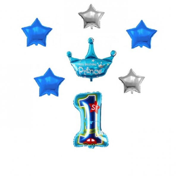 1 Yaş Mavi 7 li Folyo Balon Seti
