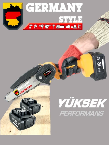 GERMANY STYLE Dal Budama Makinesi Şarjlı El Testeresi Çift Zincir Çift Batarya Premium Seri 58 VF - 5