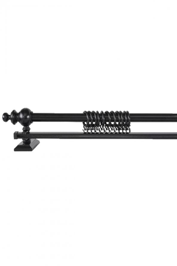 Siyah Tek Raylı Ahşap Rustik Perde Askısı - 175 CM - 3