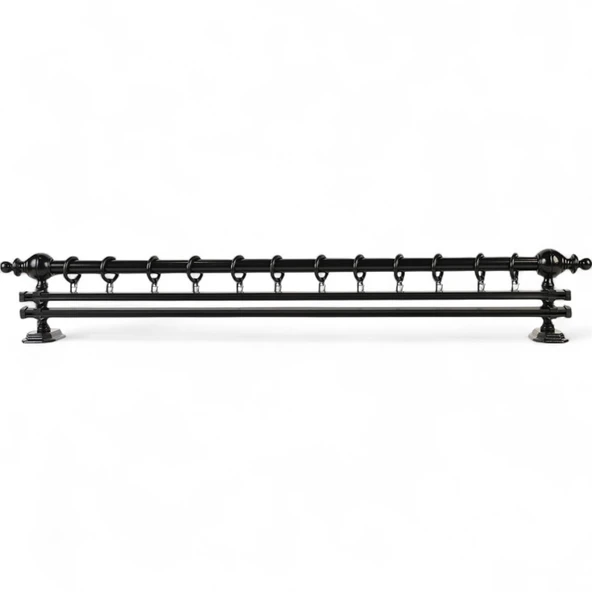 Siyah Çift Raylı Ahşap Rustik Perde Askısı - 275 CM - Resim 2