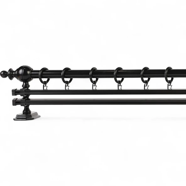 Siyah Çift Raylı Ahşap Rustik Perde Askısı - 100 CM - 3