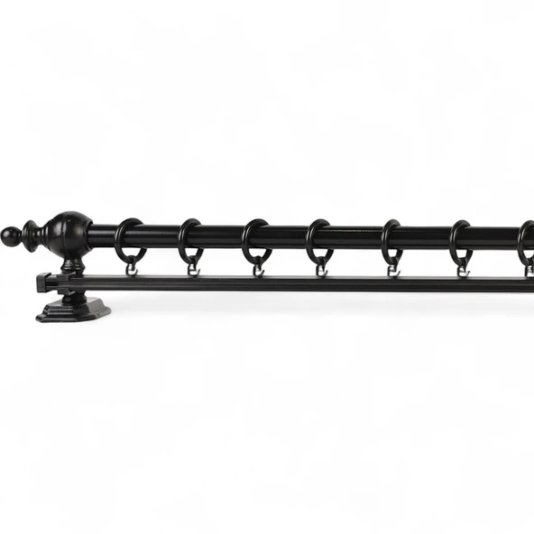 Siyah Tek Raylı Ahşap Rustik Perde Askısı - 150 CM - 3