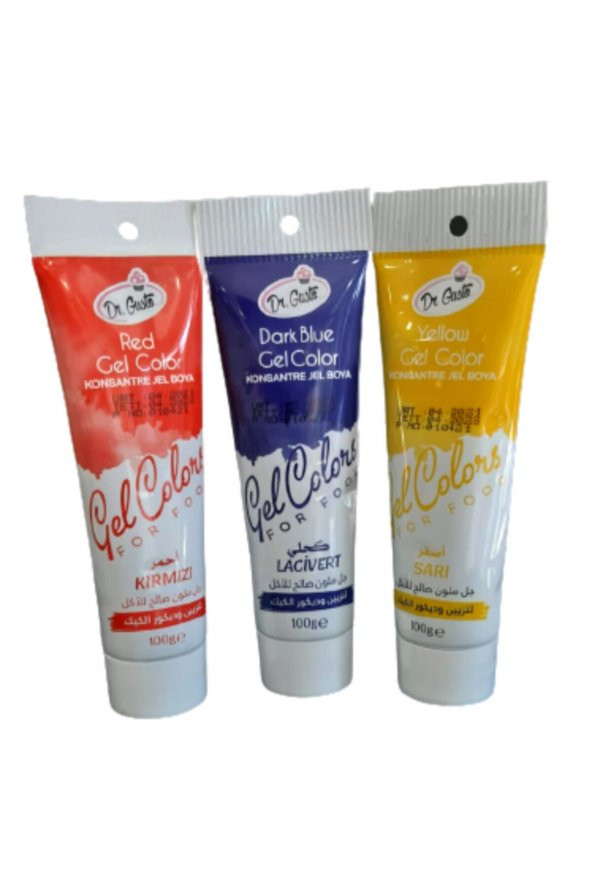 Dr Gusto 3 Lü Set Kırmızı / Lacıvert / Sarı Tüp Jel Gıda Boya 100gr