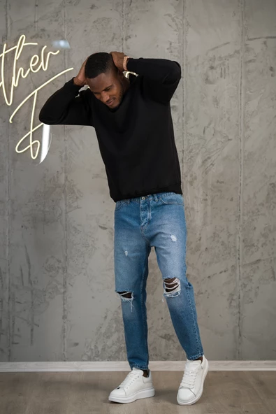 Oversize 3 İplik İçi Polarlı Bisiklet Yaka Basic Sweatshirt - 10