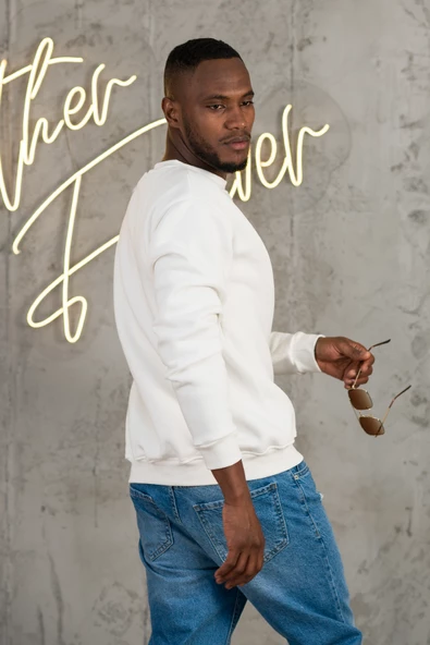 Oversize 3 İplik İçi Polarlı Bisiklet Yaka Basic Sweatshirt - 4