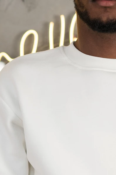 Oversize 3 İplik İçi Polarlı Bisiklet Yaka Basic Sweatshirt - 6