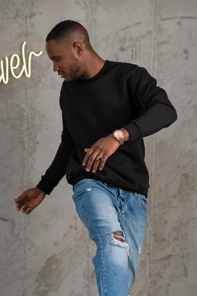 Oversize 3 İplik İçi Polarlı Bisiklet Yaka Basic Sweatshirt - 8