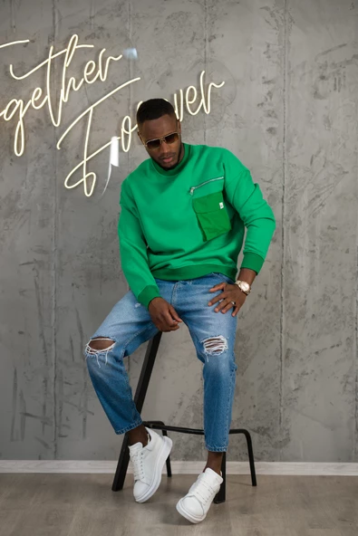 Oversize 3 İplik Bisiklet Yaka Torba Cepli İçi Polarlı Basic Sweatshirt