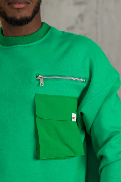 Oversize 3 İplik Bisiklet Yaka Torba Cepli İçi Polarlı Basic Sweatshirt - 5