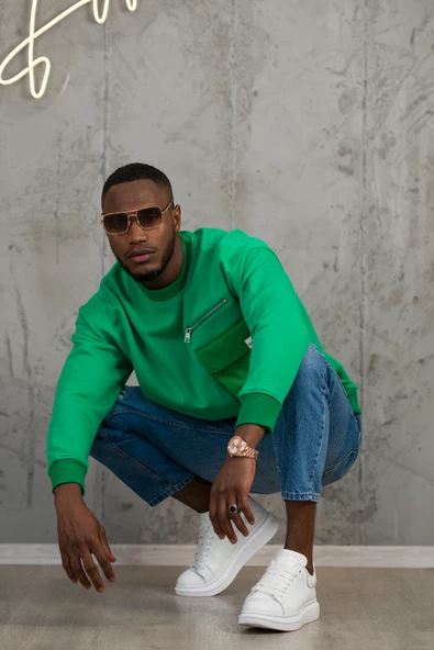 Oversize 3 İplik Bisiklet Yaka Torba Cepli İçi Polarlı Basic Sweatshirt - 2