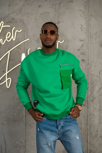 Oversize 3 İplik Bisiklet Yaka Torba Cepli İçi Polarlı Basic Sweatshirt - 3