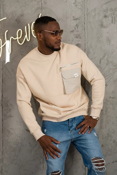 Oversize 3 İplik Bisiklet Yaka Torba Cepli İçi Polarlı Basic Sweatshirt - 11