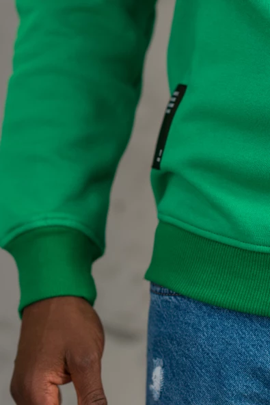 Oversize 3 İplik Bisiklet Yaka Torba Cepli İçi Polarlı Basic Sweatshirt - 6