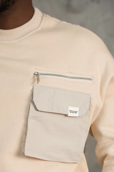 Oversize 3 İplik Bisiklet Yaka Torba Cepli İçi Polarlı Basic Sweatshirt - 12