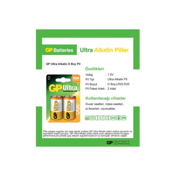 Gp Ultra Alkalin 2'li D Boy Kalın Pil - 4