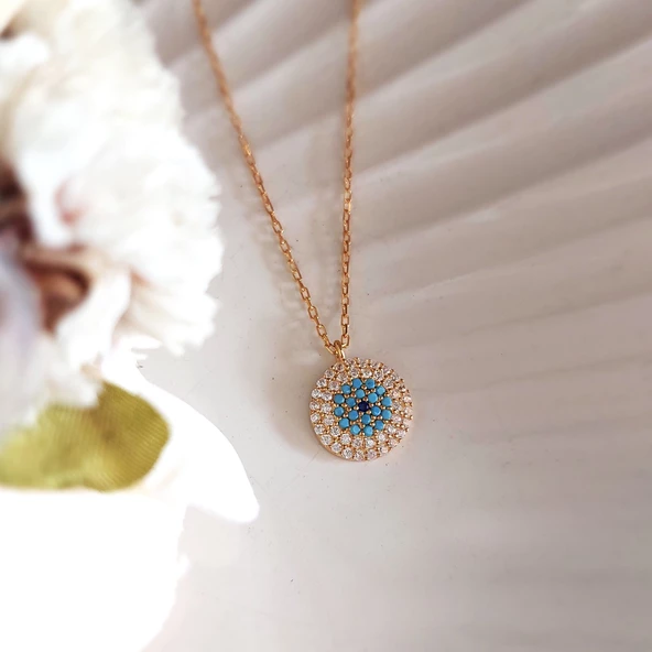 Vaoov 925 Ayar Gümüş Altın Kaplama Nazar Kolye - Resim 5