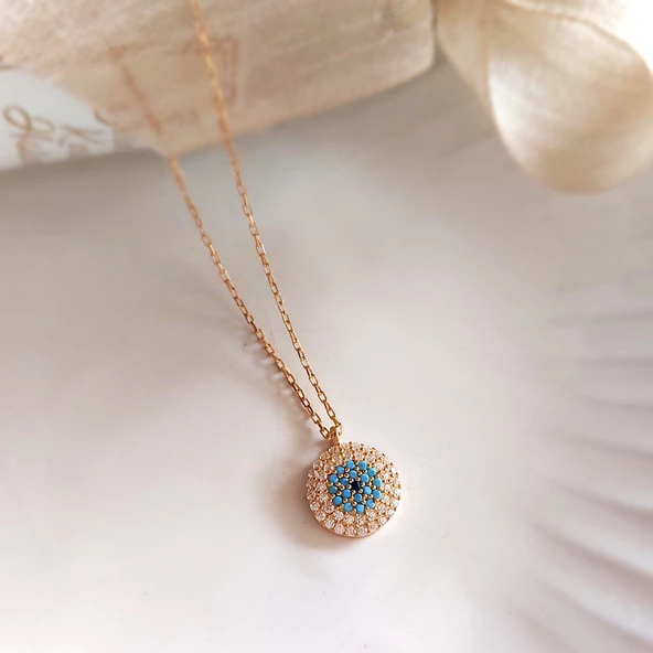 Vaoov 925 Ayar Gümüş Altın Kaplama Nazar Kolye - Resim 3