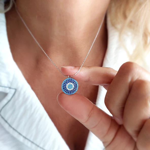 Vaoov 925 Ayar Gümüş Rodyumlu Nazar Kolye ürün görseli