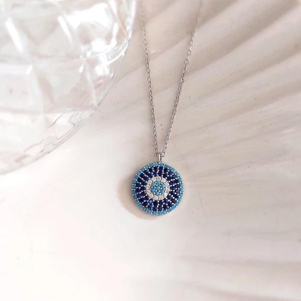 Vaoov 925 Ayar Gümüş Rodyumlu Nazar Kolye - Resim 3