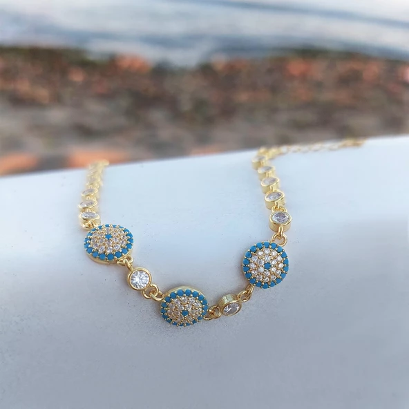 Vaoov 925 Ayar Gümüş Gold Su Yolu Nazar Bileklik - Resim 5