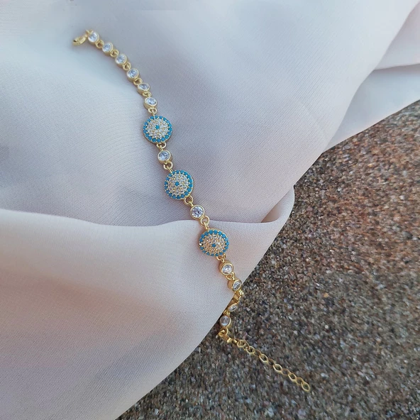 Vaoov 925 Ayar Gümüş Gold Su Yolu Nazar Bileklik - Resim 6