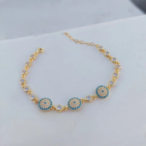 Vaoov 925 Ayar Gümüş Gold Su Yolu Nazar Bileklik - Resim 2