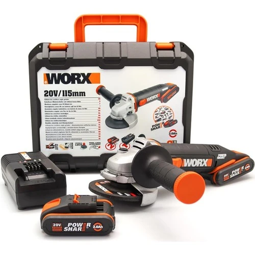 WORX WX800 20Volt 2.0 Ah. Li-ion Çift Akülü 115mm Profesyonel Şarjlı Avuç Taşlama