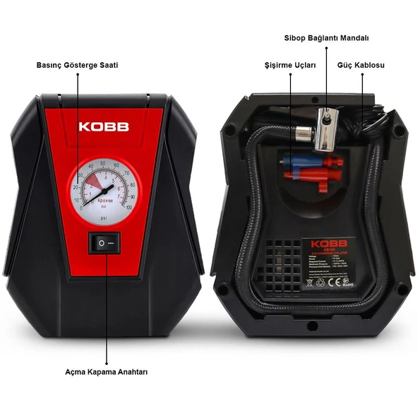 KOBB KB100 12Volt 100 PSI Analog Göstergeli Hava Lastik Şişirme Pompası - 7