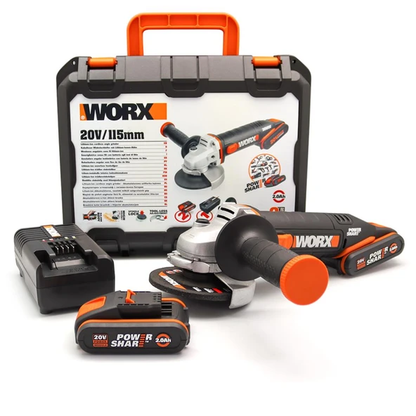 WORX WX800 20Volt 2.0 Ah. Li-ion Çift Akülü 115mm Profesyonel Şarjlı Avuç Taşlama - 6