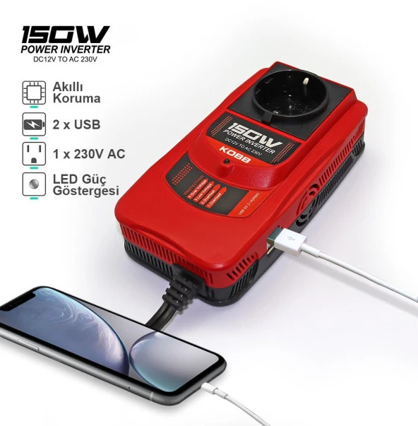 KOBB KBN150 12V/220V 150Watt Modifiye Sinüs Dönüştürücü İnvertör - 2