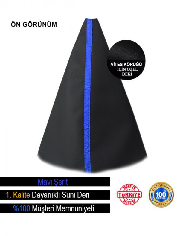 Seat Toledo Siyah Deri Özel Tasarım Mavi Şerit Spor Dikiş Vites Körüğü