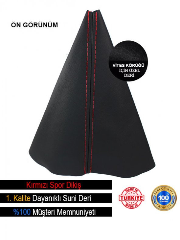 Peugeot 208 Siyah Deri Özel Tasarım Kırmızı Spor Dikiş Vites Körüğü