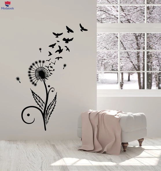 Oturma Odası, Yatak Odası Duvar Sticker Karahindiba Soyut Kuşlar Çiçek Çiçek Kız Odası Çıkartmaları - 1