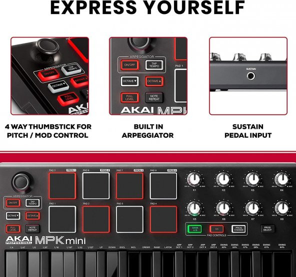 Akai Mpkmini 2 Müzik Prodüksiyonu Klavye Kontrol Cihazı Siyah - 3