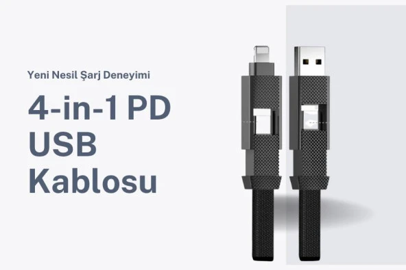 Cosmostech 4 In 1 Pd USB Şarj Data Kablosu 60W 3A Hızlı Şarj ve 480MB/S iPhone USB Type C ve Xiaomi Samsung Huawei Uyumlu - 4