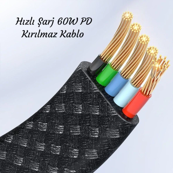 Cosmostech 4 In 1 Pd USB Şarj Data Kablosu 60W 3A Hızlı Şarj ve 480MB/S iPhone USB Type C ve Xiaomi Samsung Huawei Uyumlu - 7
