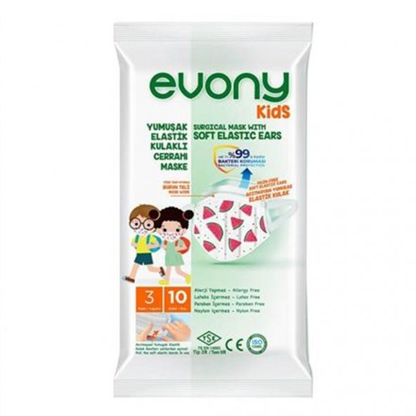 Evony Kids 10'lu Karpuz Desenli Çocuk Maskesi