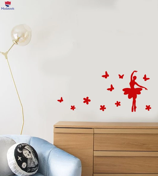 Oturma Odası, Yatak Odası Duvar Sticker Balerin Kız Bale Stüdyosu Çiçekler Kelebekler Çıkartmalar ürün görseli