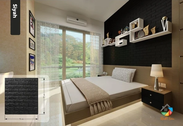 RENKLİ EVİM Renkli Evim Kendinden Yapışkanlı Duvar Paneli Siyah Tuğla 70x77cm - 2