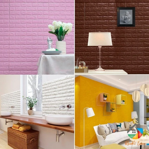 RENKLİ EVİM Renkli Evim Kendinden Yapışkanlı Duvar Paneli Siyah Tuğla 70x77cm - 8
